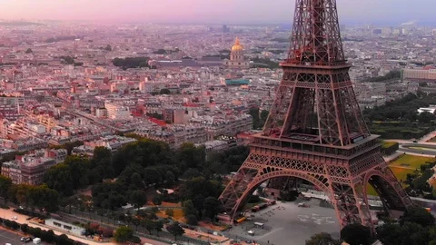 Aerial view to Eiffel tower and Seine´river at sunrise, Paris, France Stock Footage 101075816