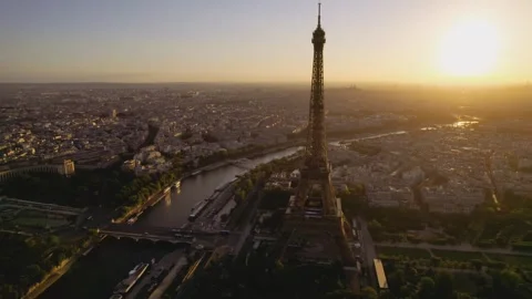 Aerial view of the Eiffel Tower and the Seine River with the city of Paris,.. Stock Footage 249644800
