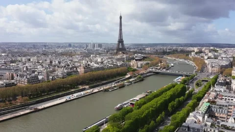 Aerial view of Eiffel Tower and Seine river in Paris, France. Stock Footage 345079968