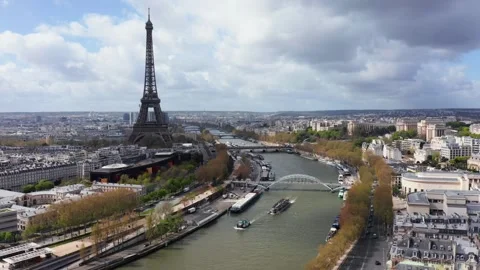 Aerial view of Eiffel Tower and Seine River in Paris, France. Stock Footage 345079974