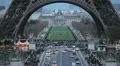 Aerial View of Eiffel Tower in Paris, Montparnasse Tower, Champ de Mars HD Footage