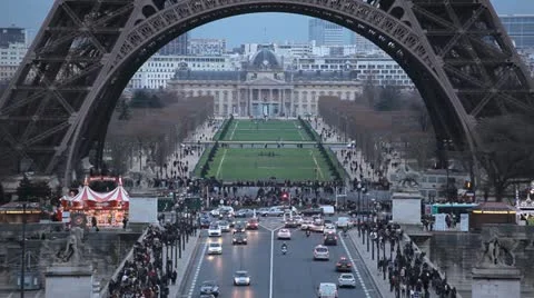 Aerial View of Eiffel Tower in Paris, Montparnasse Tower, Champ de Mars Stock Footage 12559949