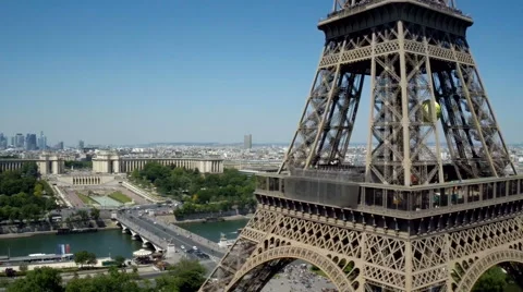Aerial view of Eiffel tower with Paris in background Stock Footage