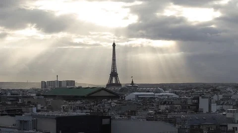 Aerial view of the Eiffel tower, Paris symbol and iconic landmark Stock Footage 74845804