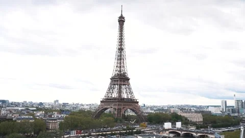An aerial view of the Eiffel Tower in Paris, France Stock Footage 276834229