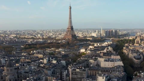 Aerial view of the Eiffel Tower in Paris, France. Stock Footage 345077269