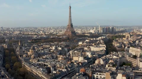 Aerial view of Eiffel Tower in Paris, France. Stock Footage 345077277