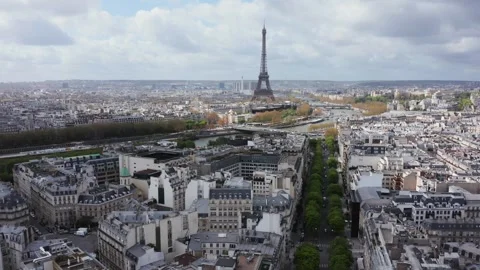 Aerial view of the Eiffel Tower in Paris, France. Stock Footage 345079986