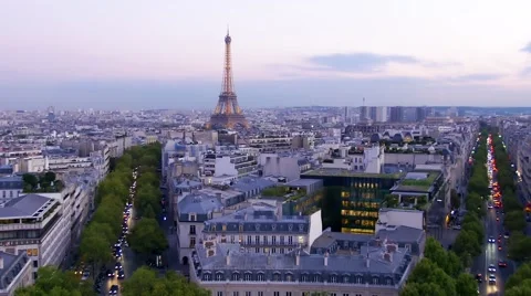 Aerial view of the Eiffel tower at sunset Stock Footage 56891841