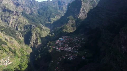 Aerial view from Eira do Serrado viewpoint, Madeira island, Portugal Stock Footage 241902467