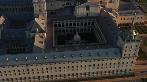 Aerial View El Escorial Monastery During Sunrise. Spain 4K Video Stock Footage 288093000