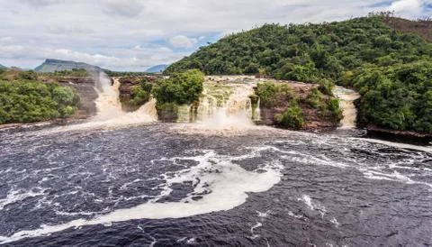 Aerial view of El Hacha waterfall. Canaima National Park, Venezuela Stock Photos