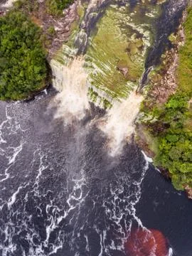 Aerial view of El Hacha waterfall. Canaima National Park, Venezuela Stock Photos