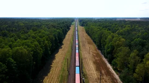 Aerial View Of Electric Train With Cargo Railway Wagons Transportation By Rail 스톡 동영상 143184570