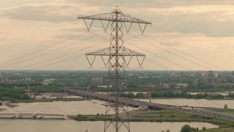 Aerial view of Electrical Grid Infrastructure in Amsterdam, The Netherlands Stock Footage 309331144