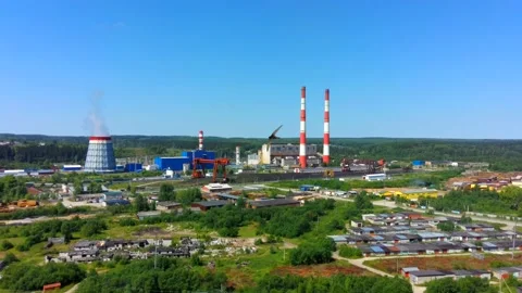 Aerial view of the electrical power station and blue sky Video stock 135247458