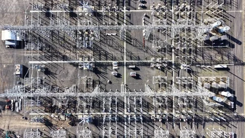 Aerial view of electrical power substation for distribution Stock Footage 336876140