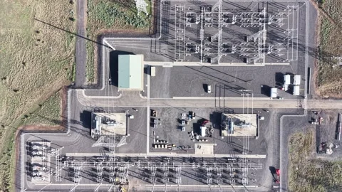 Aerial view of electrical power substation and distribution infrastructure Video stock 339304274