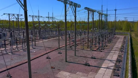 Aerial view of an electrical substation. Power line Stock-Footage 131807314