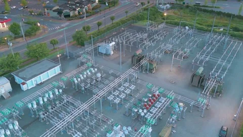 Aerial View of Electrical Substation Power Grid Infrastructure Stock Footage 345941707