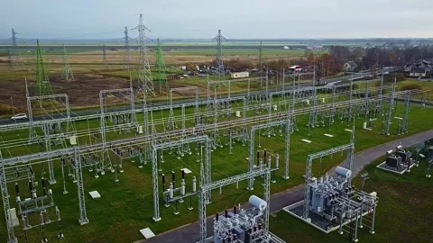 Aerial view of electrical substation in Riga, Latvia. Stock Footage 340563580