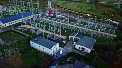 Aerial view of electrical substation in Riga, Latvia. Stock Footage 340564332