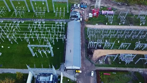 Aerial view of electrical substation in Riga, Latvia. Stock Footage 340564425