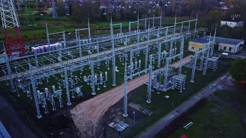Aerial view of electrical substation in Riga, Latvia. Stock Footage 340564553