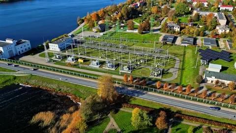 Aerial view of electrical substation in Riga, Latvia. Stock Footage 340569665