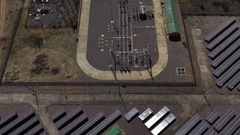 Aerial View of Electrical Substation at Solar Power Plant Video stock 342628429
