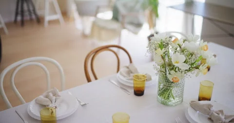 Aerial View of Elegant Easter Table Setting Stock Footage 308204051