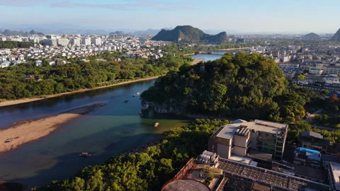 Aerial view of Elephant Trunk Hill and Xiangshan Scenic Area, Guilin, China Stock Footage 330037247