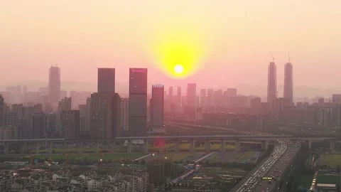 Aerial view of elevated expressway and modern buildings in hangzhou qianjiang Stock Footage 195572385
