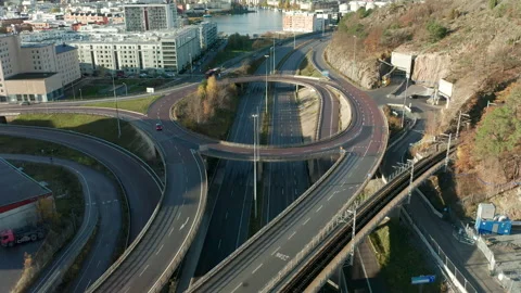 Aerial view of elevated highway traffic in urban city environment. Stock Footage 143187874