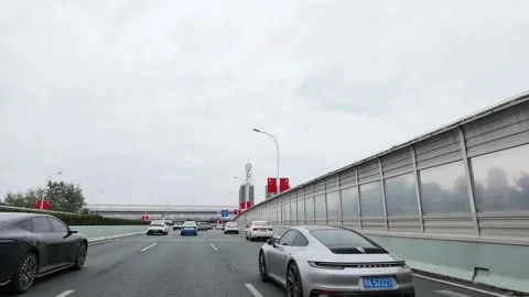 Aerial view of an elevated highway in Wuhan, Hubei Stock Footage 347178759