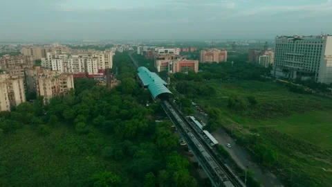 Aerial view of elevated metro station, Delhi, India. Stock Footage 319989664