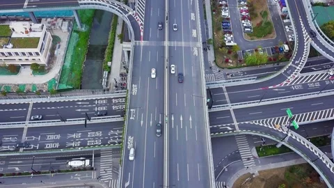 Aerial view of elevated road in midtown of hangzhou at twilight Stock Footage 194908896