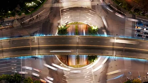Aerial view of elevated road in midtown of wuhan at night Stock Footage 195081494