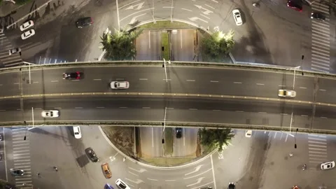 Aerial view of elevated road in midtown of wuhan at night Stock Footage 195081656