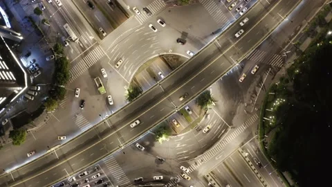 Aerial view of elevated road in midtown of wuhan at night Stock Footage 195081718