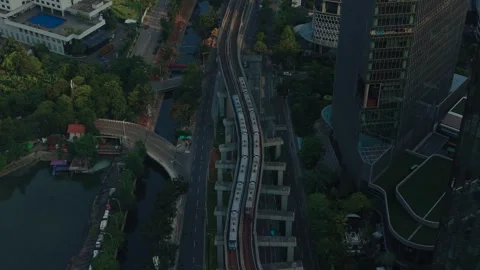 Aerial view of elevated train in Jakarta, Indonesia. Stock Footage 340606019