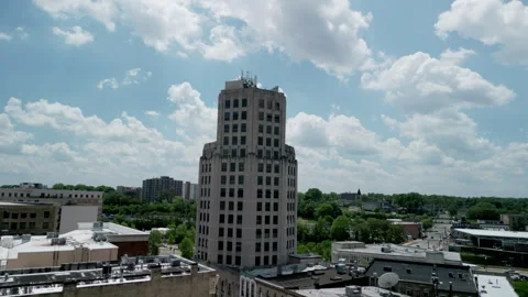 The aerial view of a Elgin town tower, Illinois on bright sunny day. The town Stock-Footage 306338380