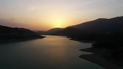 Aerial view of Embalse de Yesa lake in Aragon, Spain. Stock Footage 232380290