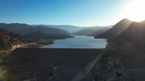 Aerial view of the "Embalse Dique Punta Negra" at sunset, San Juan, Argentina Stock Photos
