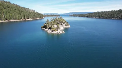 Aerial view of Emerald Bay and Lake Tahoe, California Stock Footage 165814002