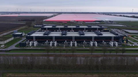 Aerial View of Emergency Backup Generators at Data Center Middenmeer Stock Footage 325835995