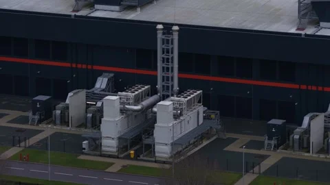 Aerial View of Emergency Backup Generators at Data Center Middenmeer Stock Footage 325836793