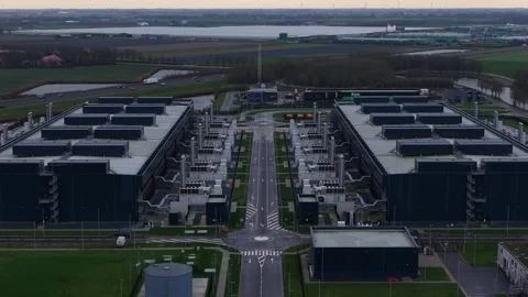 Aerial View of Emergency Backup Generators at Data Center Middenmeer Stock Footage 325837104