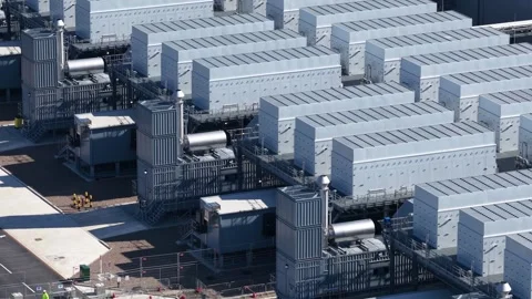 Aerial View of Emergency Backup Power Generators Stock Footage 337448330