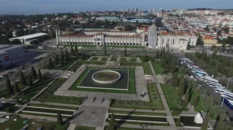 Aerial View of Empire Square - Praca do Imperio - in Belem, Lisbon, Portugal Stock Footage 58770767